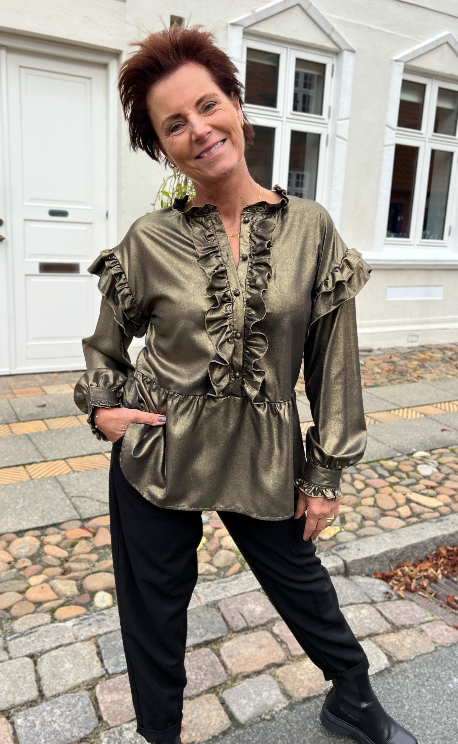 INA Copenhagen Bluse - Frida - Black W. Gold Glitter