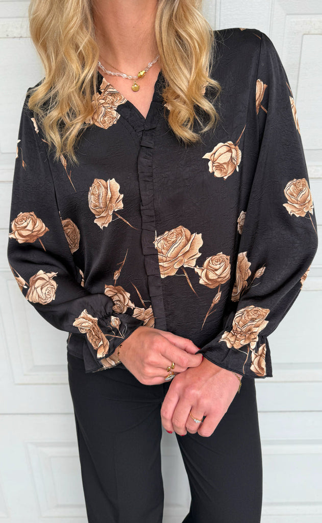Say INA Copenhagen Bluse - Catja - Black W. Roses