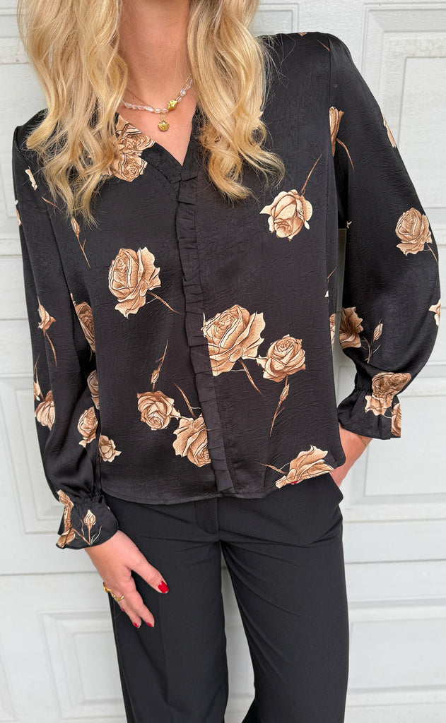 Say INA Copenhagen Bluse - Catja - Black W. Roses