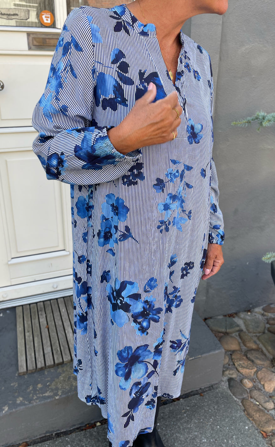 Say INA Copenhagen Kjole - Kae - Striped W. Blue Flowers