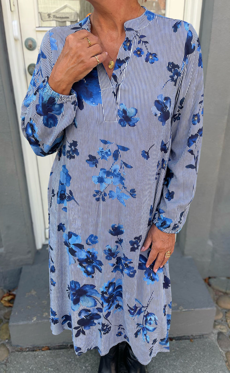 Say INA Copenhagen Kjole - Kae - Striped W. Blue Flowers
