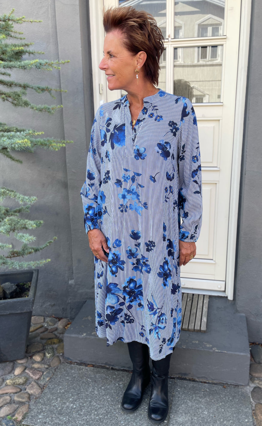 Say INA Copenhagen Kjole - Kae - Striped W. Blue Flowers