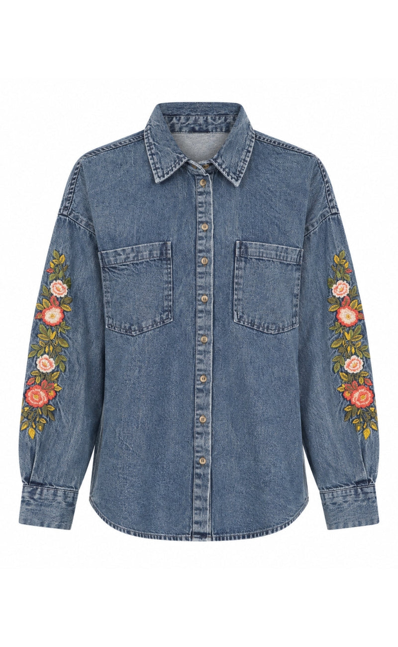 Say INA Copenhagen Skjorte - Evelyn - Denim Blue W. Embroidery