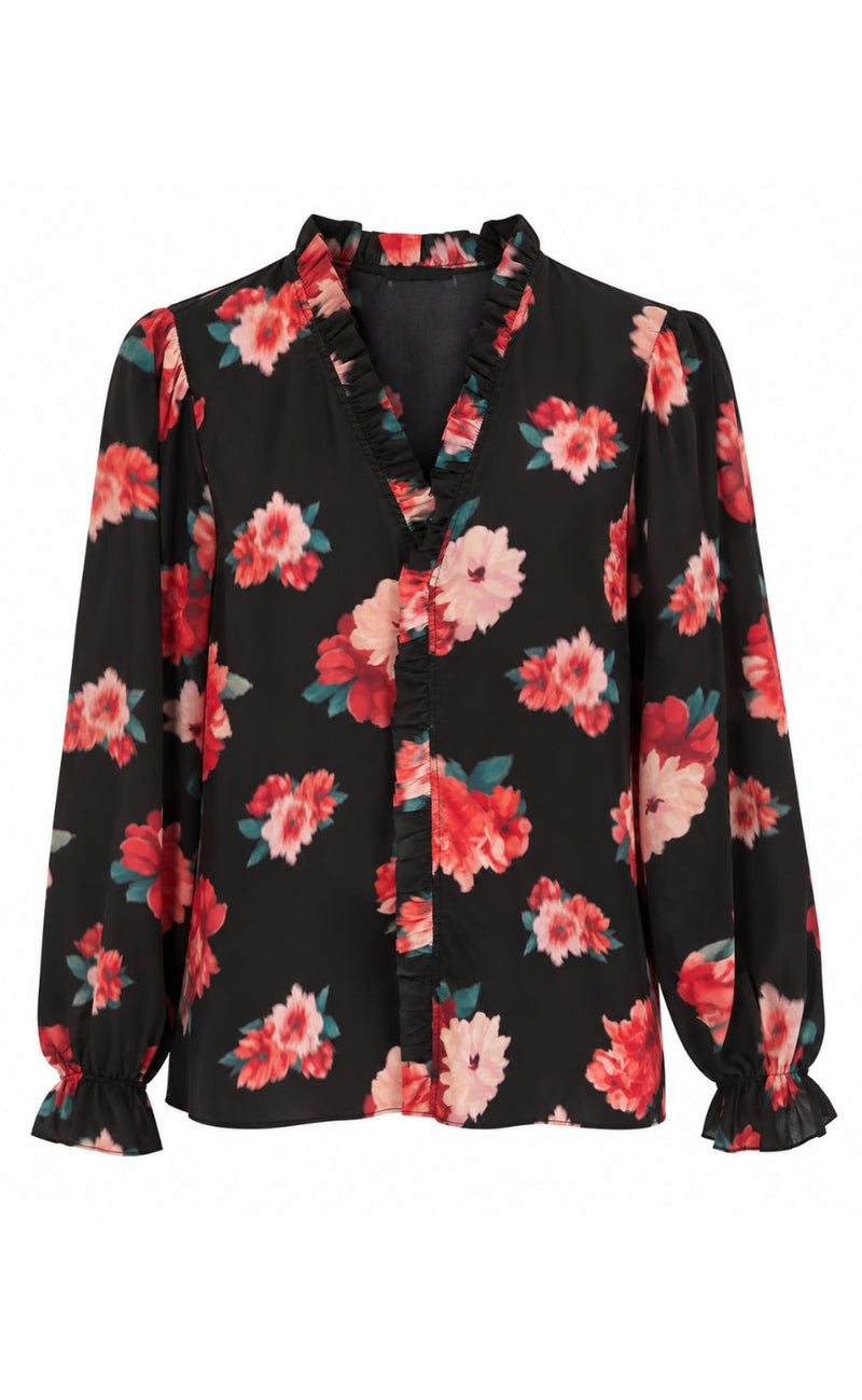 Say INA Copenhagen Bluse - Catja - Black W. Red/Pink Flowers