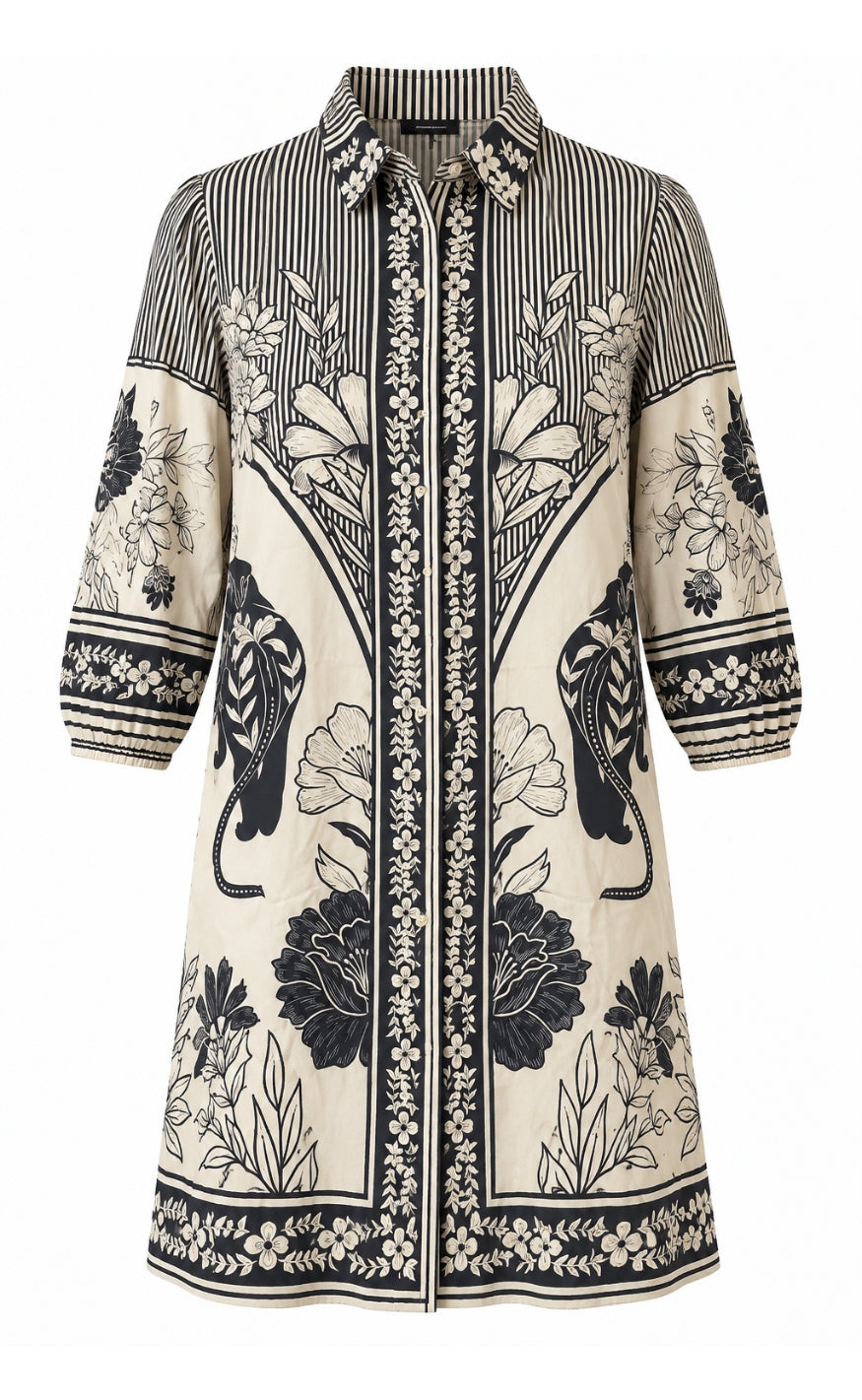 Say INA Copenhagen Kjole - Farah - Black / Cream Flower Print