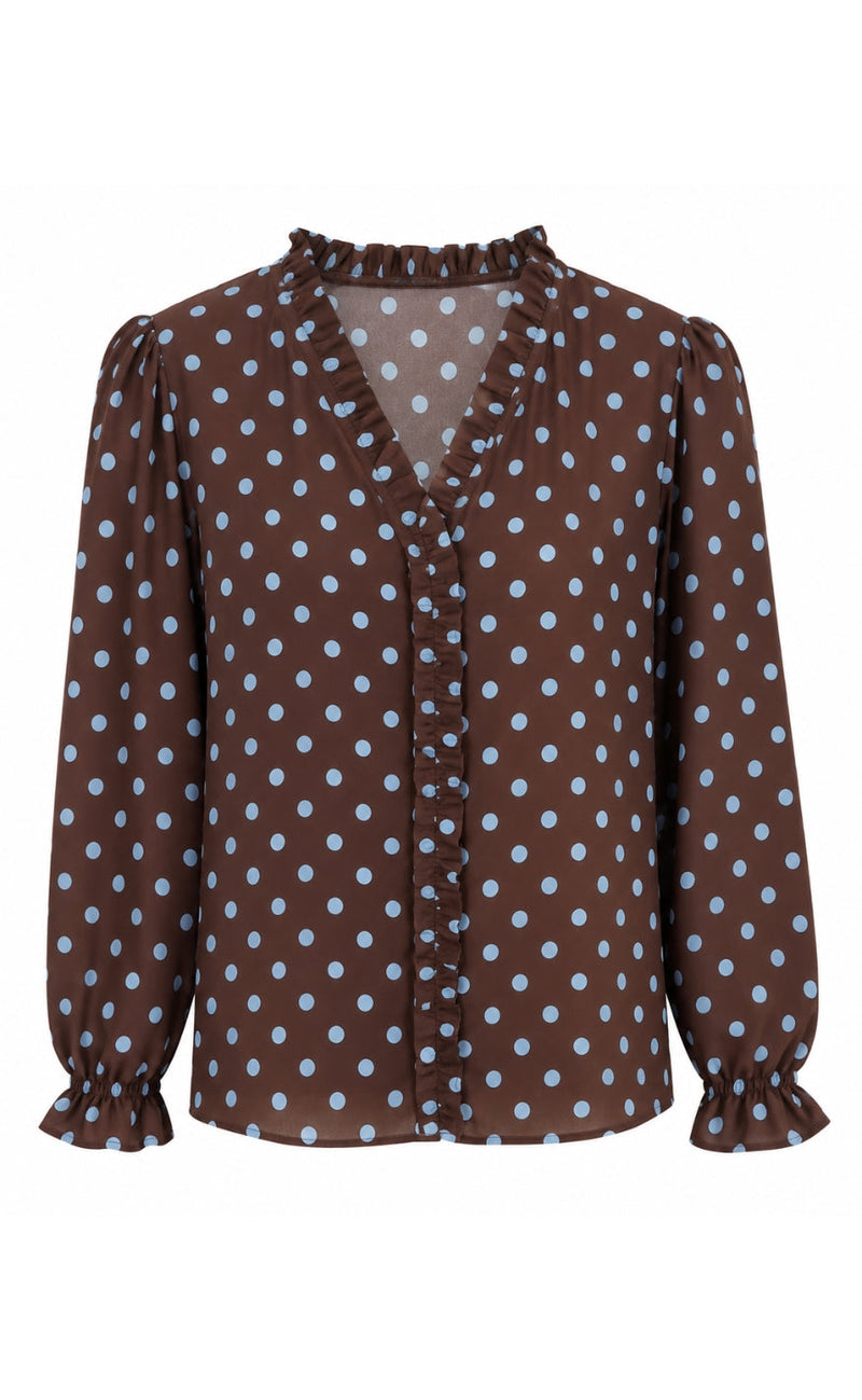 Say INA Copenhagen Bluse - Catja - Dark Brown W. Blue Dots