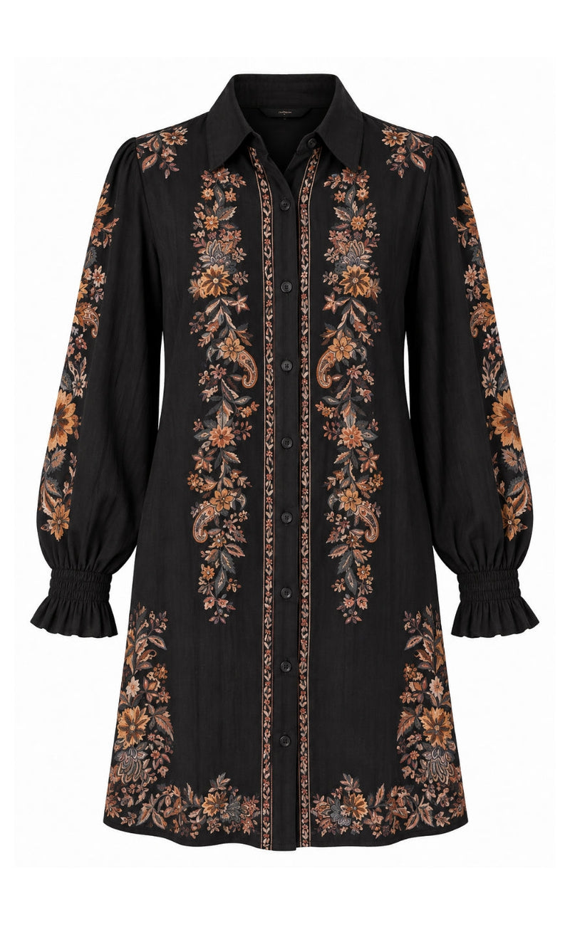 Say INA Copenhagen Kjole - Stacy - Black w. Brown Florals