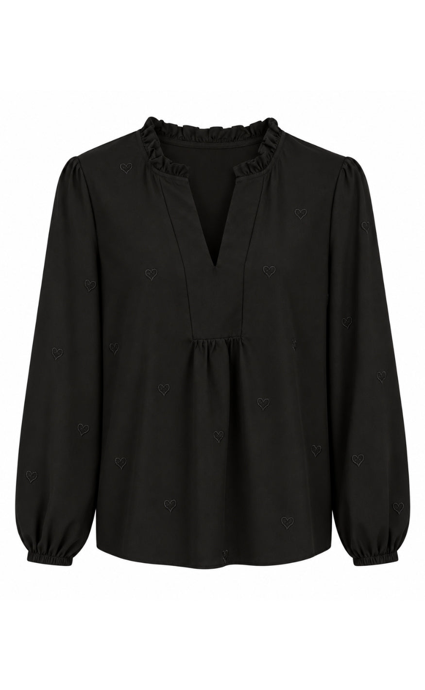 Say INA Copenhagen Bluse - Winnie New - Black W. Embroidery Hearts