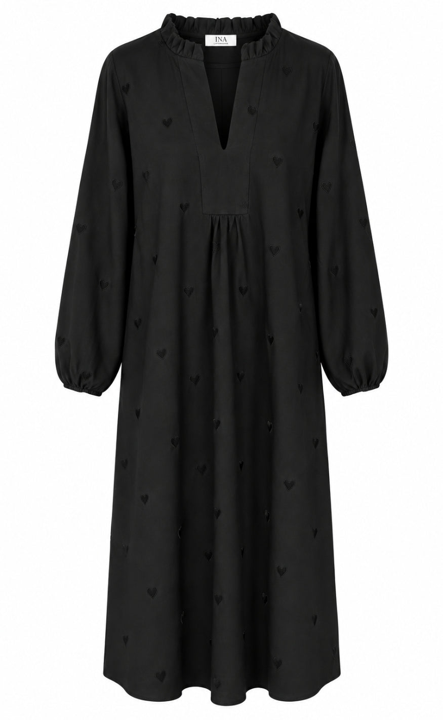Say INA Copenhagen Kjole - Winnie New LS - Black W. Embroidery Hearts
