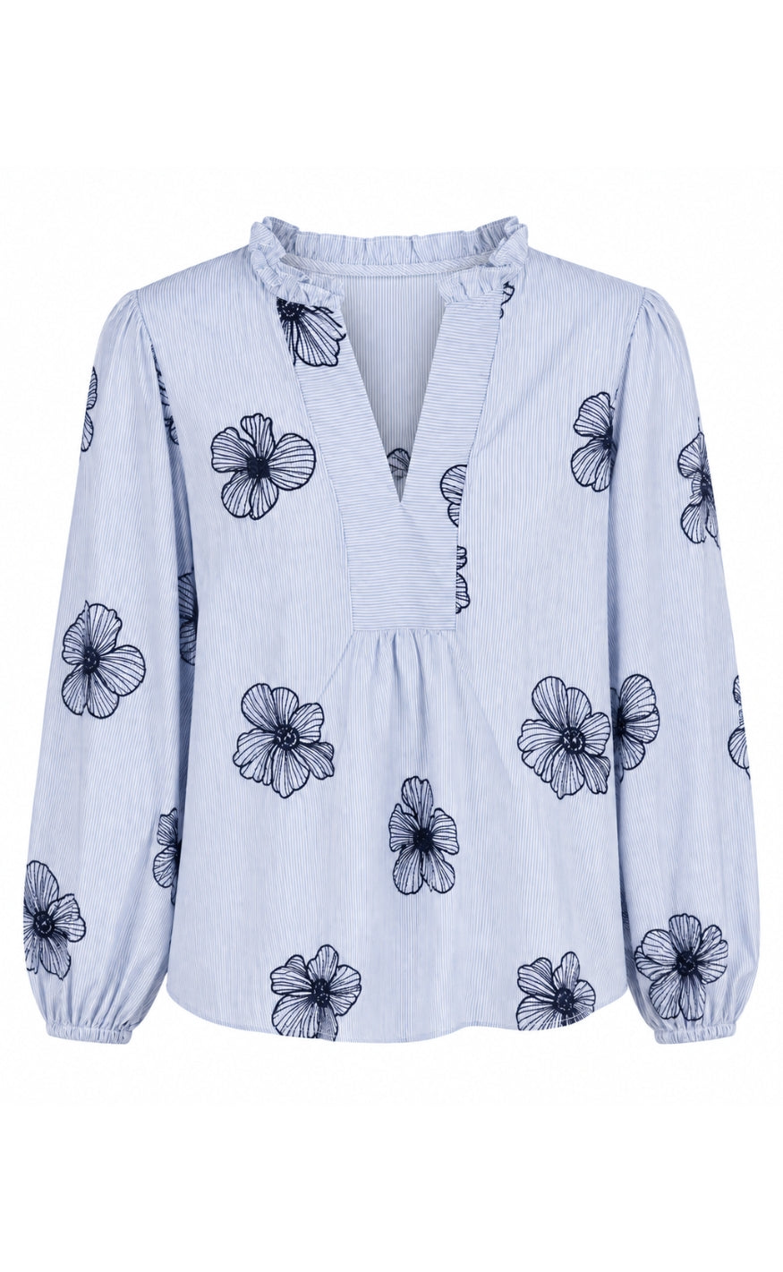 Say INA Copenhagen Bluse - Winnie New - Blue Striped W. Navy Flowers