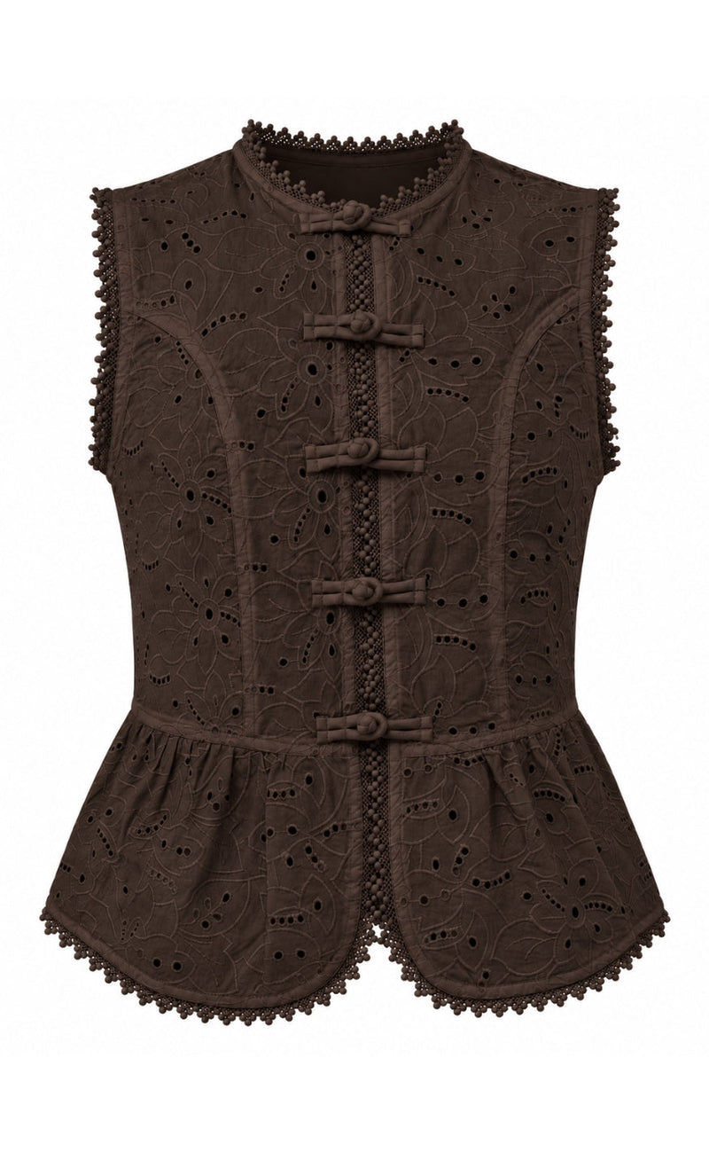 Say INA Copenhagen Topp - Ginni - Dark Brown Broderi Anglaise