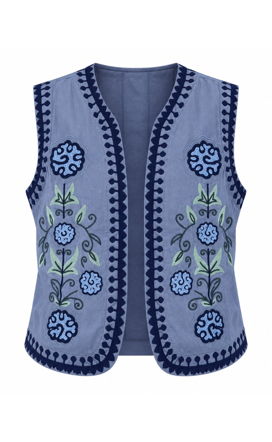 Say INA Copenhagen Vest - Abella - Light Blue w. Flower Embroidery
