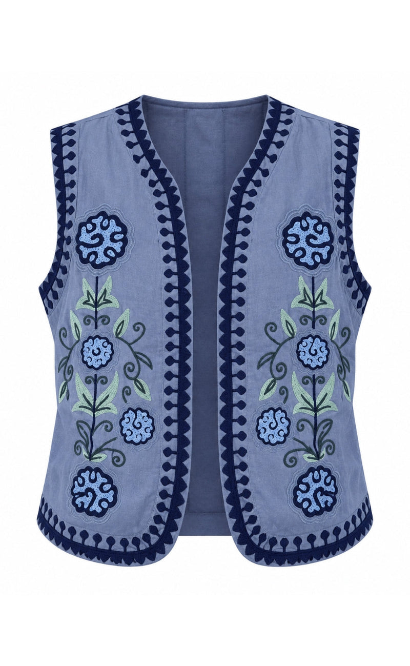 Say INA Copenhagen Vest - Abella - Light Blue w. Flower Embroidery