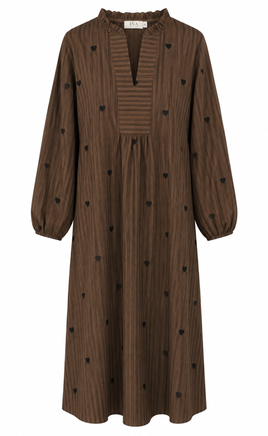 Say INA Copenhagen Kjole - Winnie New LS - Brown Striped W. Embroidery Hearts