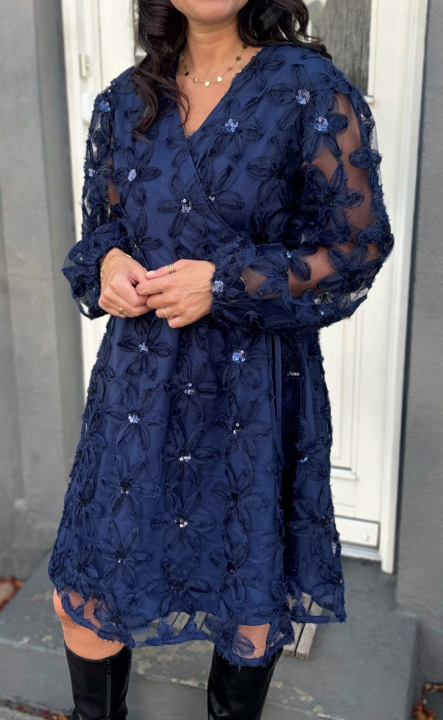 Say INA Copenhagen Kjole - Malina Wrap - Navy Blue Flower