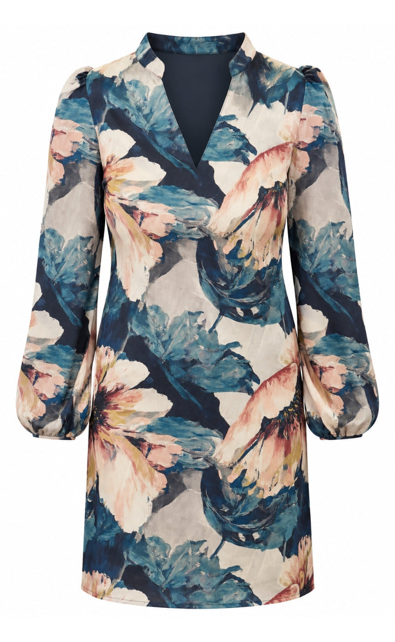 Say INA Copenhagen Kjole - Emily - Blue w. Colourful Flowers