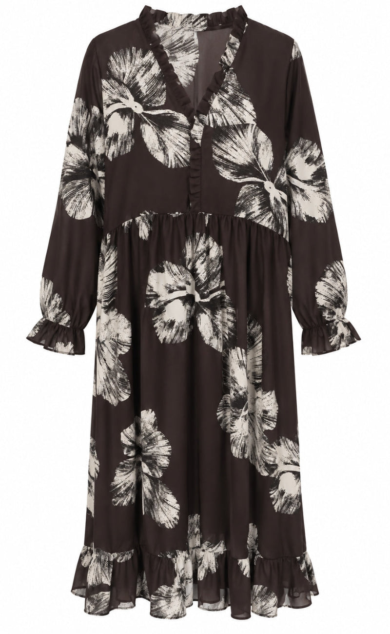 Say INA Copenhagen Kjole - Catja - Dark Brown W. Big Flowers