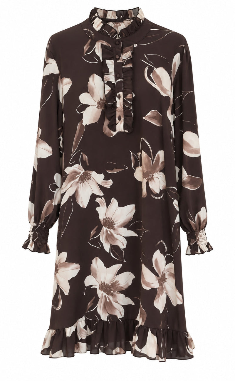 Say INA Copenhagen Kjole - Pia - Dark Brown W. Flowers