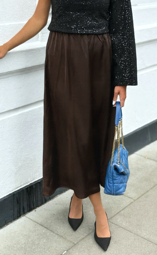 Say INA Copenhagen Skjørt - Kit Satin - Dark Brown