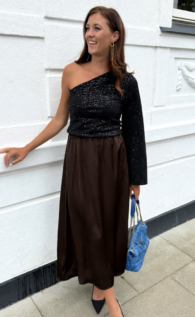 Say INA Copenhagen Skjørt - Kit Satin - Dark Brown