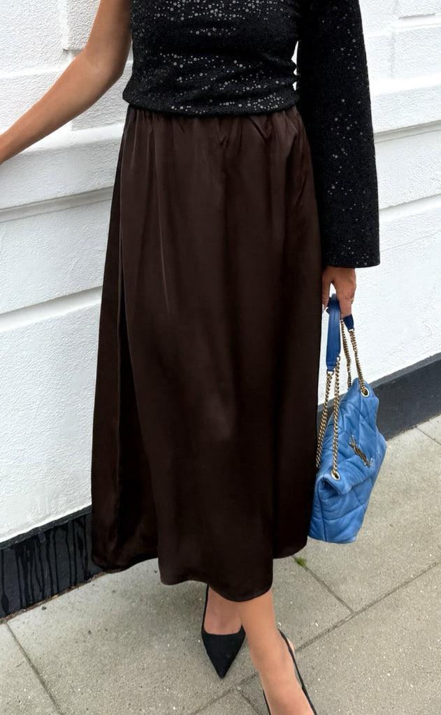 Say INA Copenhagen Skjørt - Kit Satin - Dark Brown