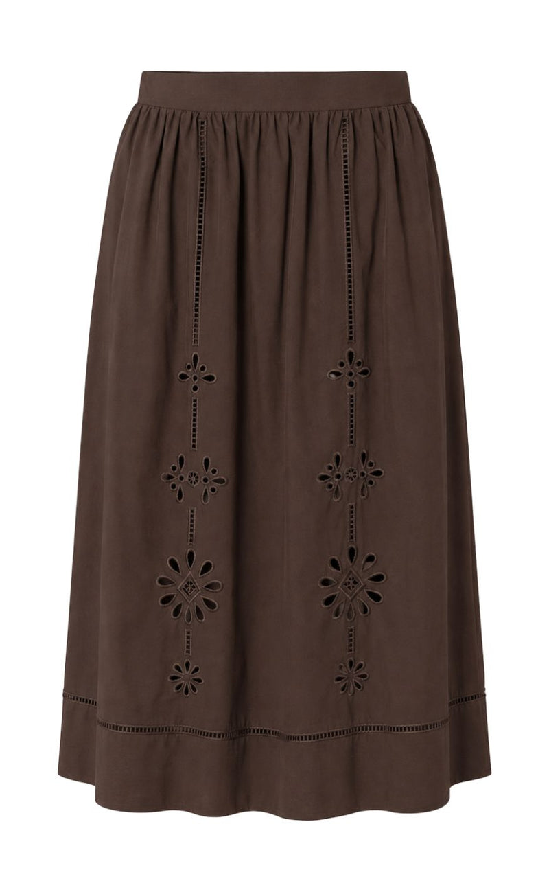 Say INA Copenhagen Skjørt - Johanna Embroidery - Dark Brown