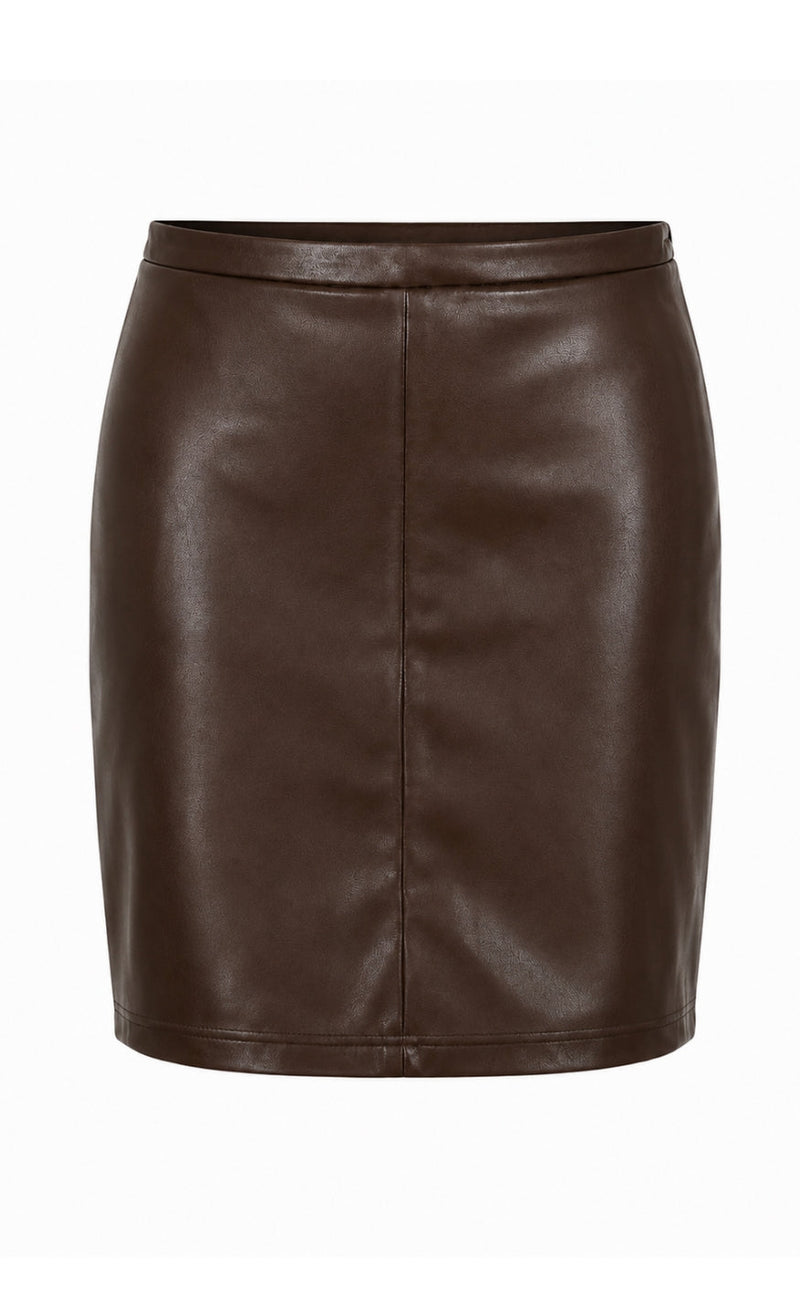Say INA Copenhagen Skjørt - Simma Short - Dark Brown PU Leather