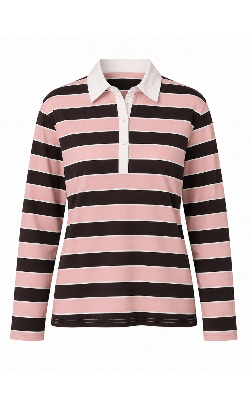 Say INA Copenhagen Bluse - Aurora Polo - Brown / Pink Striped