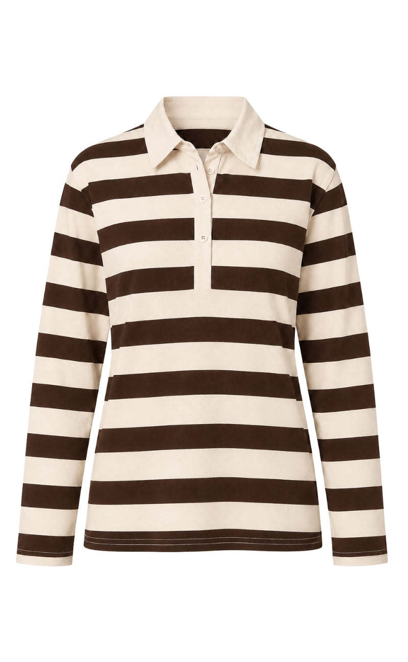 Say INA Copenhagen Bluse - Aurora Polo - Brown / Beige Striped