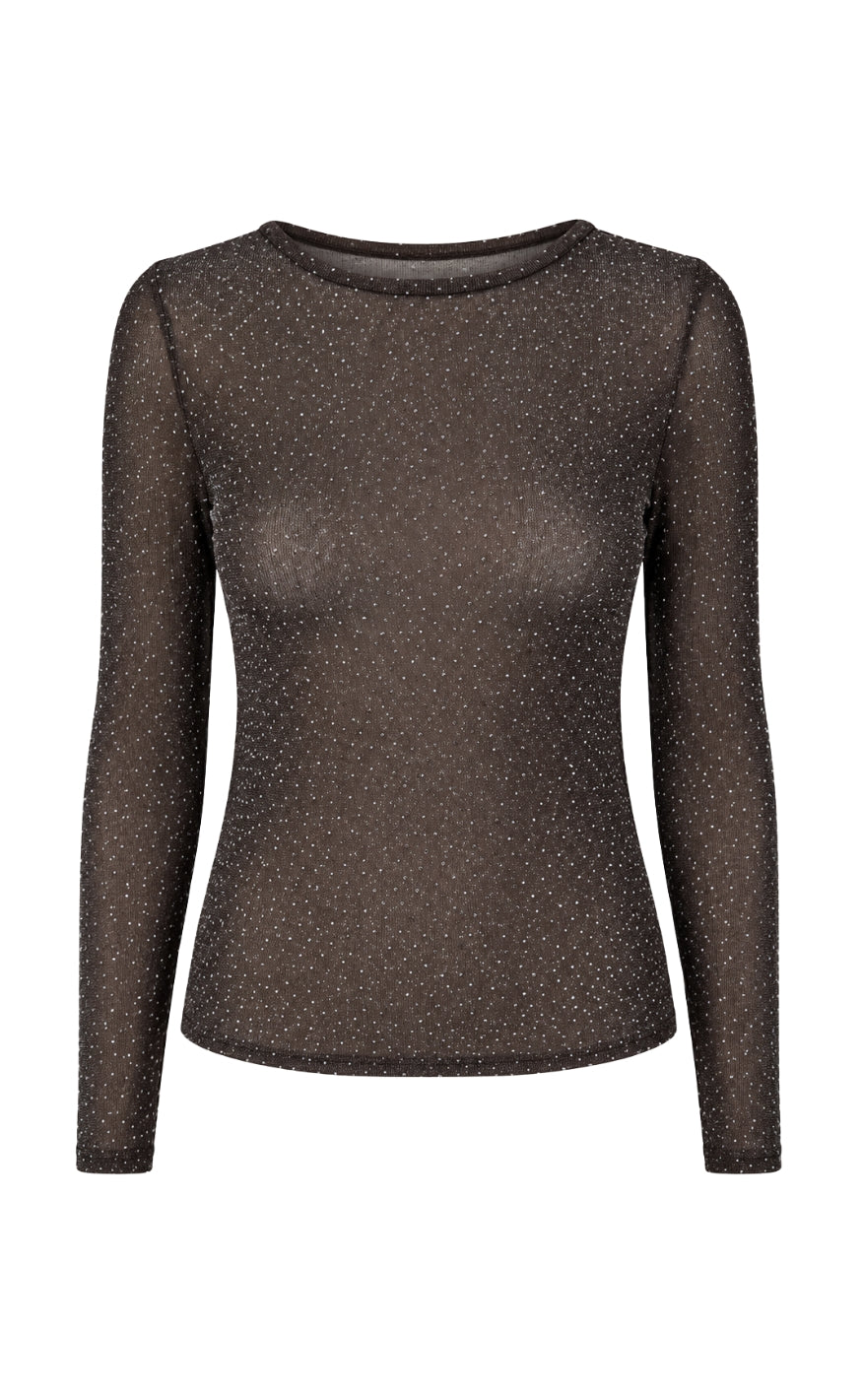 Say INA Copenhagen Bluse - Sophia Mesh - Brown W. Glitter Stones