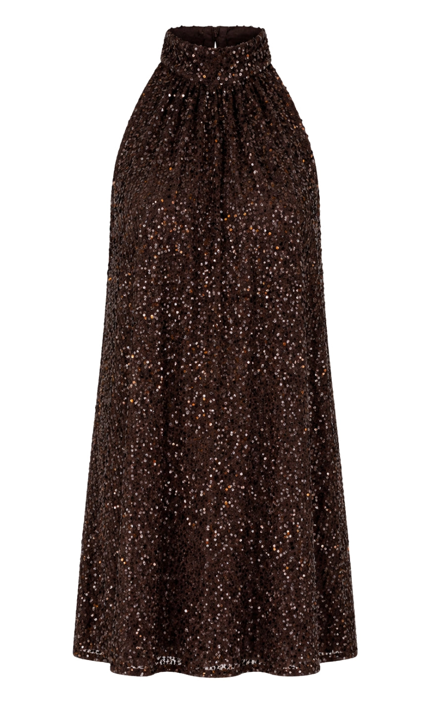 Say INA Copenhagen Kjole - Janessa Halterneck - Brown Sequin