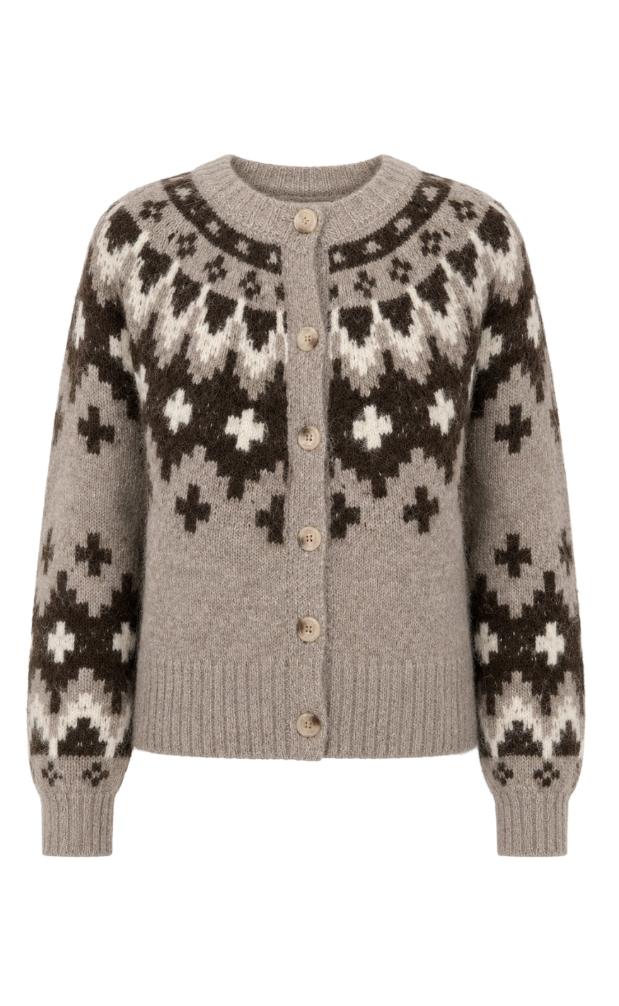 Say INA Copenhagen Cardigan - Edeline - Taupe W. Nordic Pattern