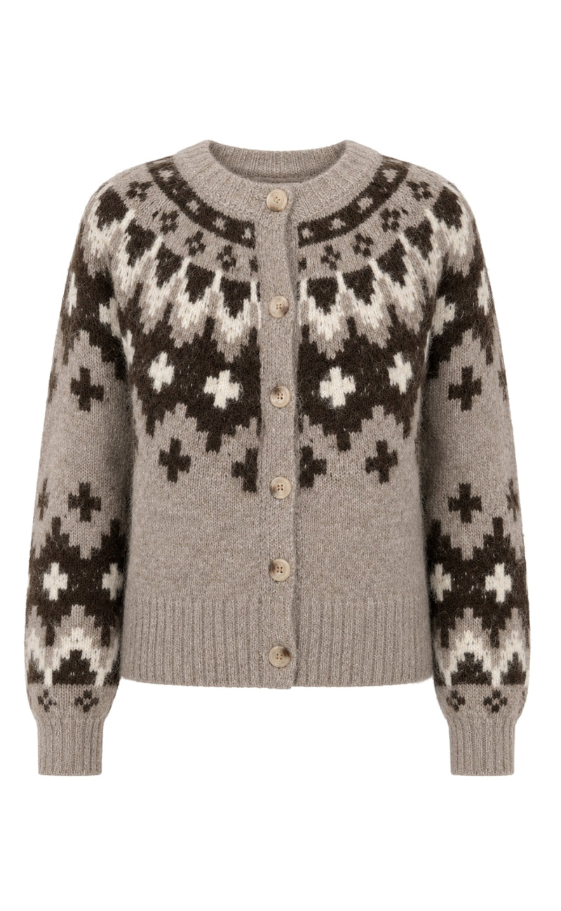 Say INA Copenhagen Cardigan - Edeline - Taupe W. Nordic Pattern