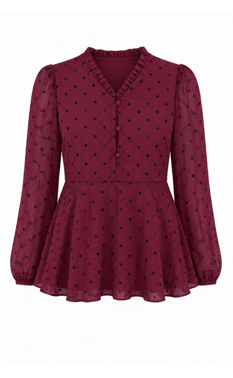 Say INA Copenhagen Bluse - Annabell - Bordeaux w. Black Dots