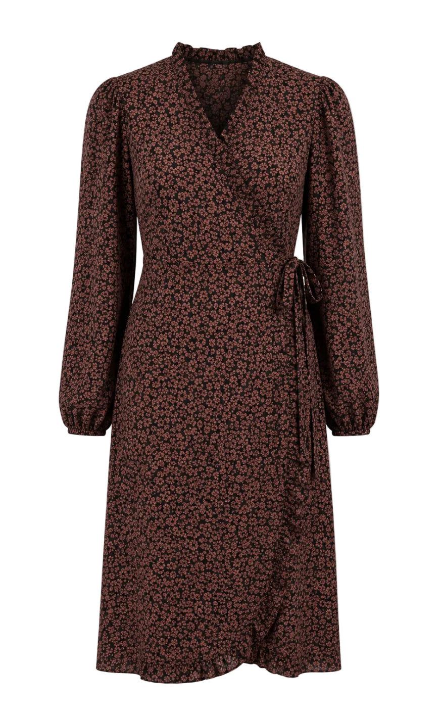 Say INA Copenhagen Kjole - Catja Wrap - Dark Brown Flower