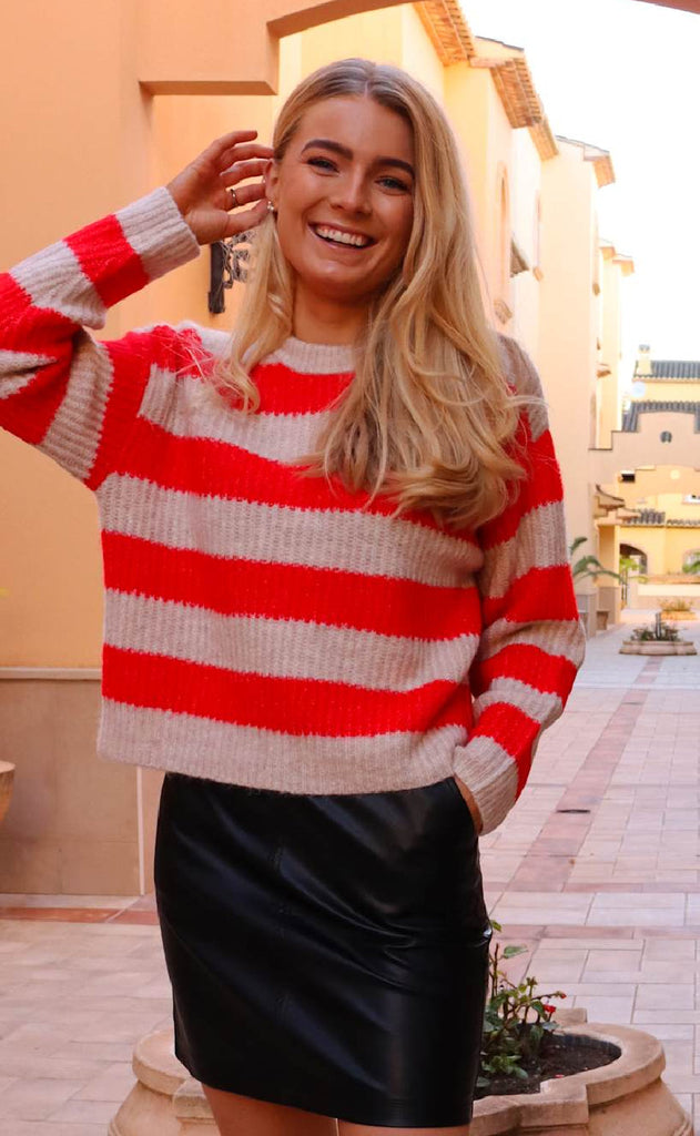 Liberte Pullover - Fro - Flamingo Red Creme Stripe