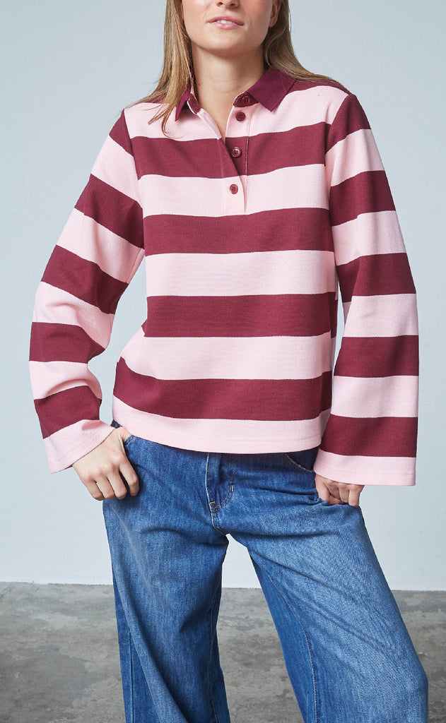 Love & Divine Bluse - Love1361 - Baby Pink/D. Bordeaux