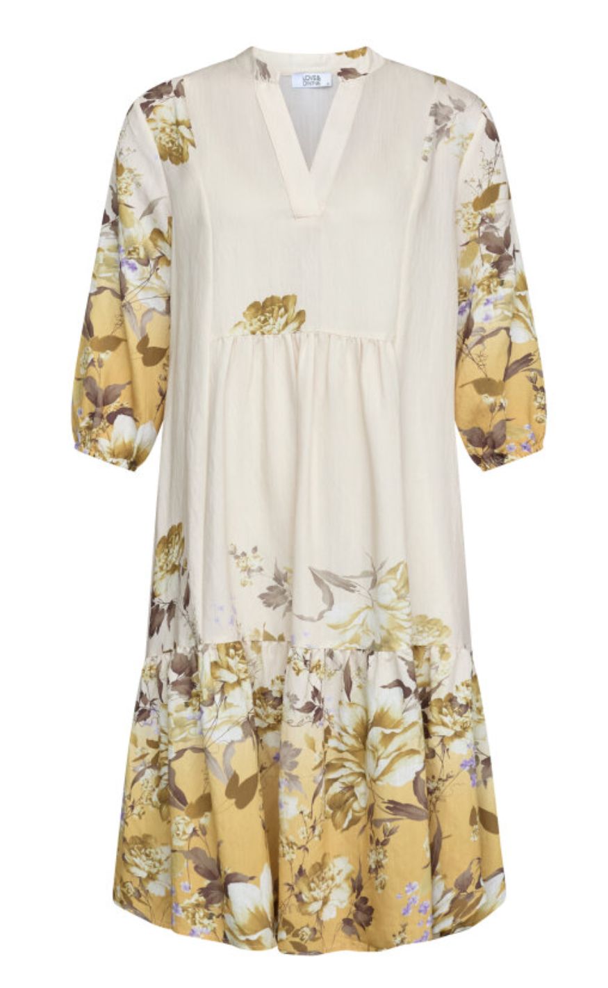 Love & Divine Kjole - love958-10 - Yellow/Brown Flower