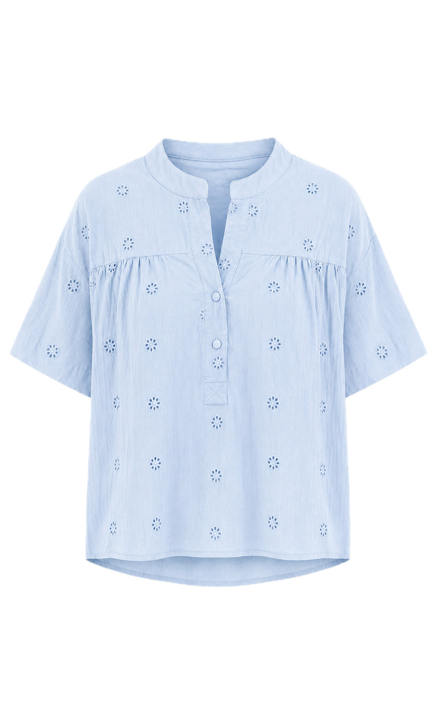 Say INA Copenhagen Skjorte - Melissa - Light Blue W. Embroidery Flowers