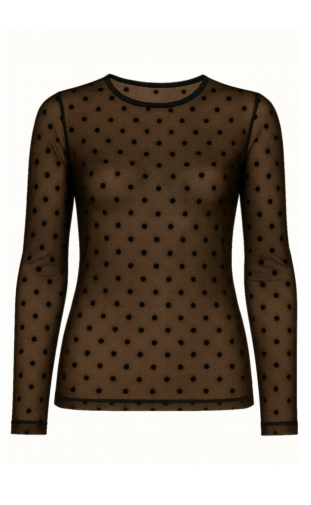 Say INA Copenhagen Bluse - Sophia Mesh - Brown W. Black Dots