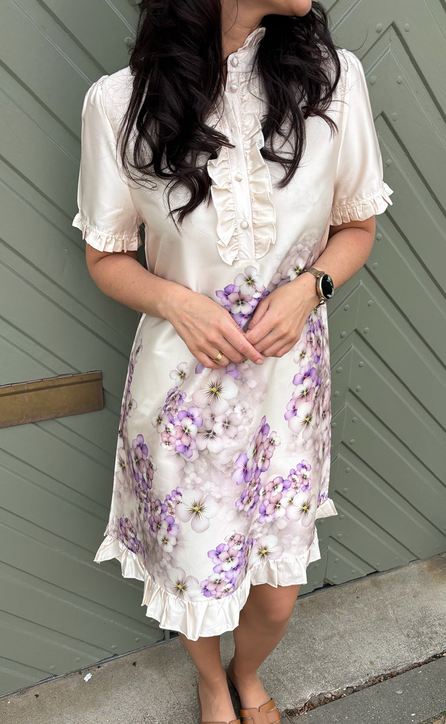 Say INA Copenhagen Kjole - Philina - Creme W. Purple Flowers