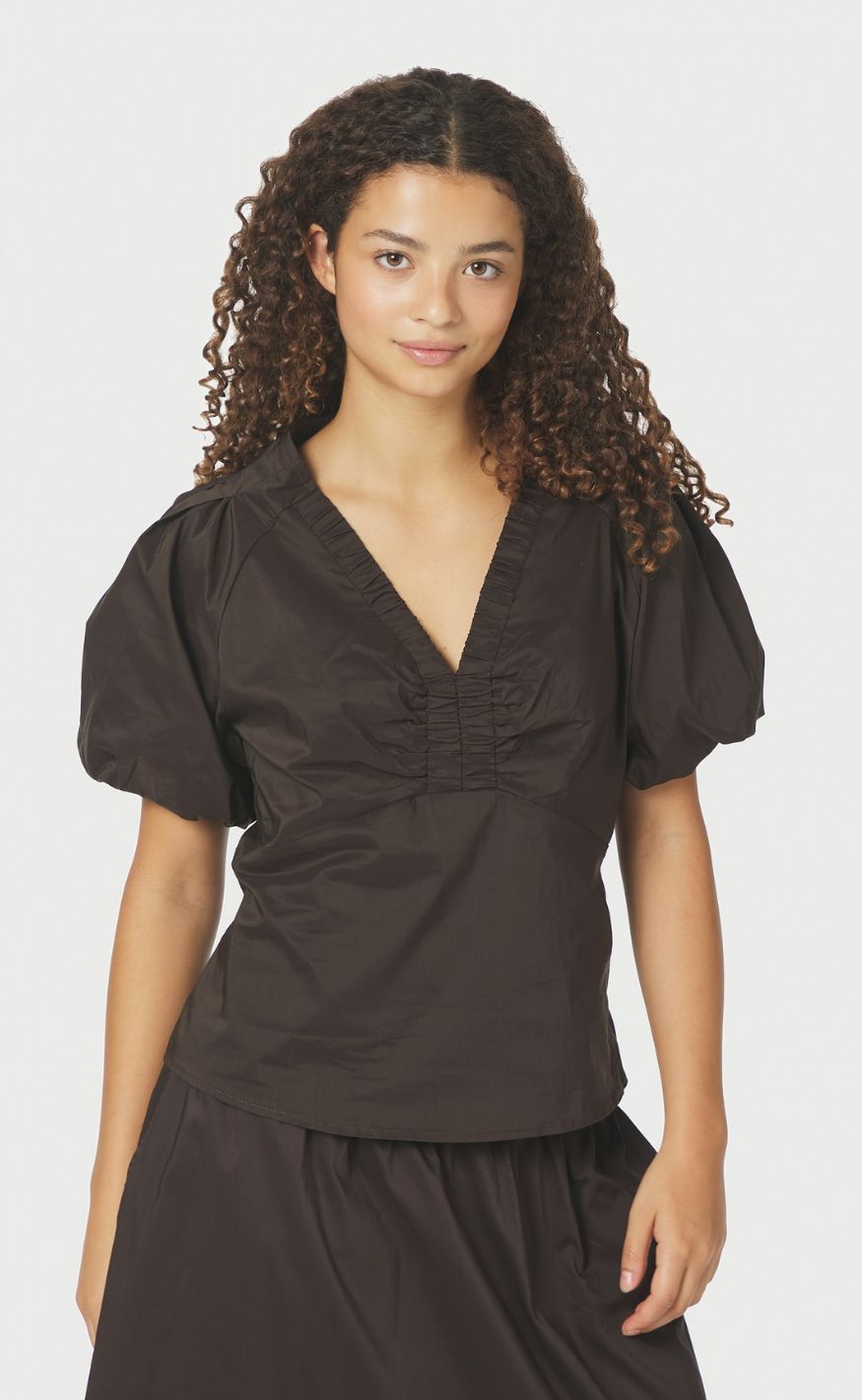 Neo Noir Bluse - Irina Poplin - Chocolate Brown