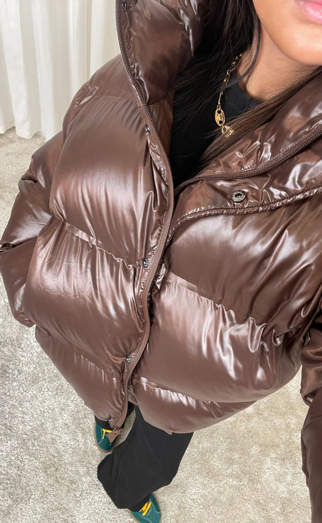 Neo Noir Jakke - Rhea Shiny Puffer - Dark Brown