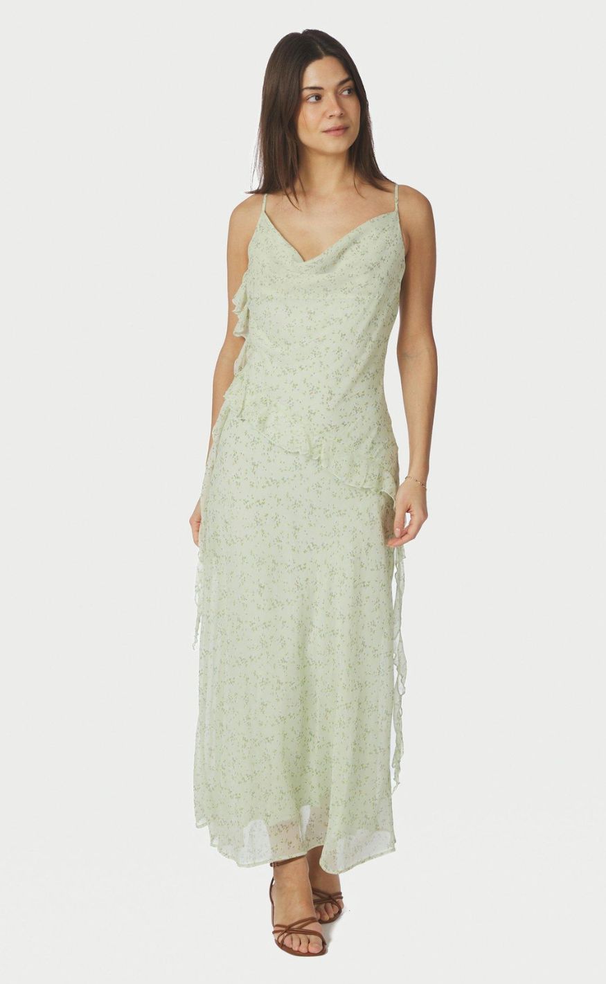 Neo Noir Kjole - Belena Leafy Ditsy - Light Green
