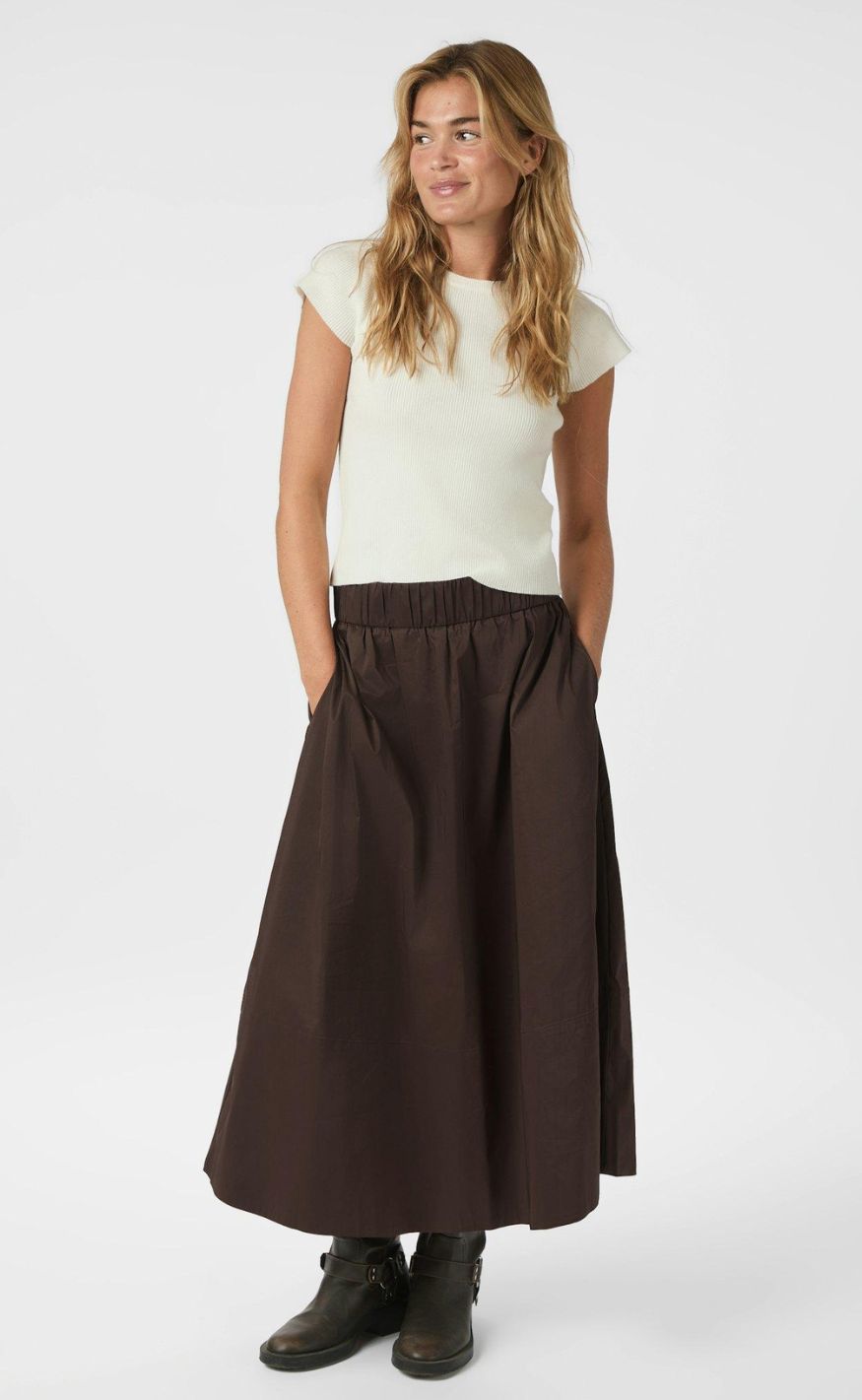 Neo Noir Skjørt - Yara Poplin - Chocolate Brown