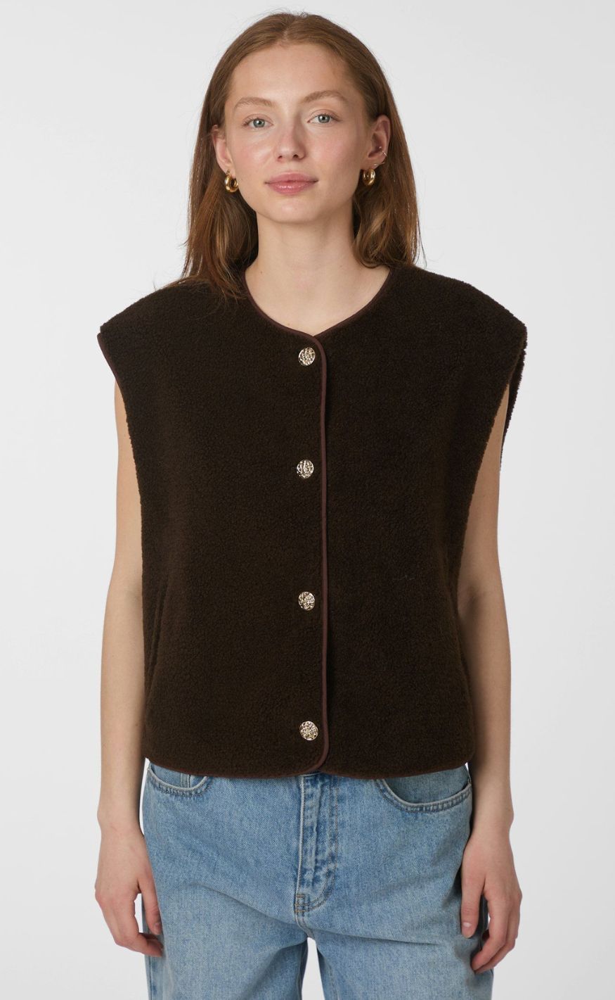 Neo Noir Vest - Mariko Teddy - Dark Brown