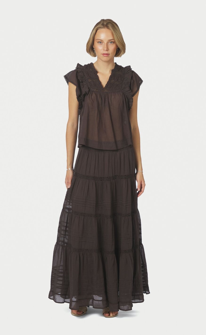 NeoNoir Skjørt - Felicia S Voile - Dark brown