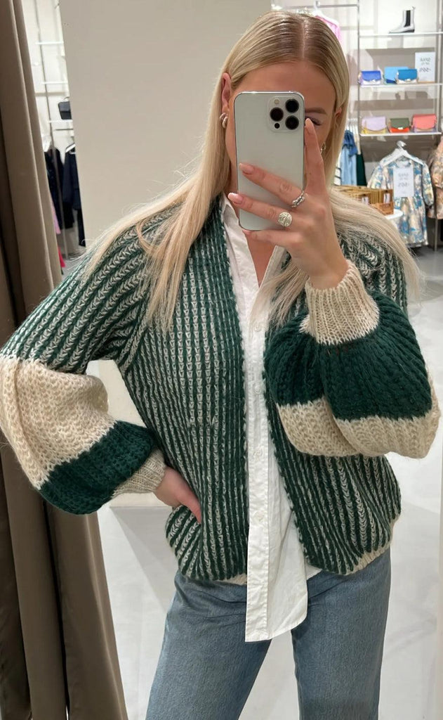 Noella Cardigan - Liana - Beige/Bottle Green