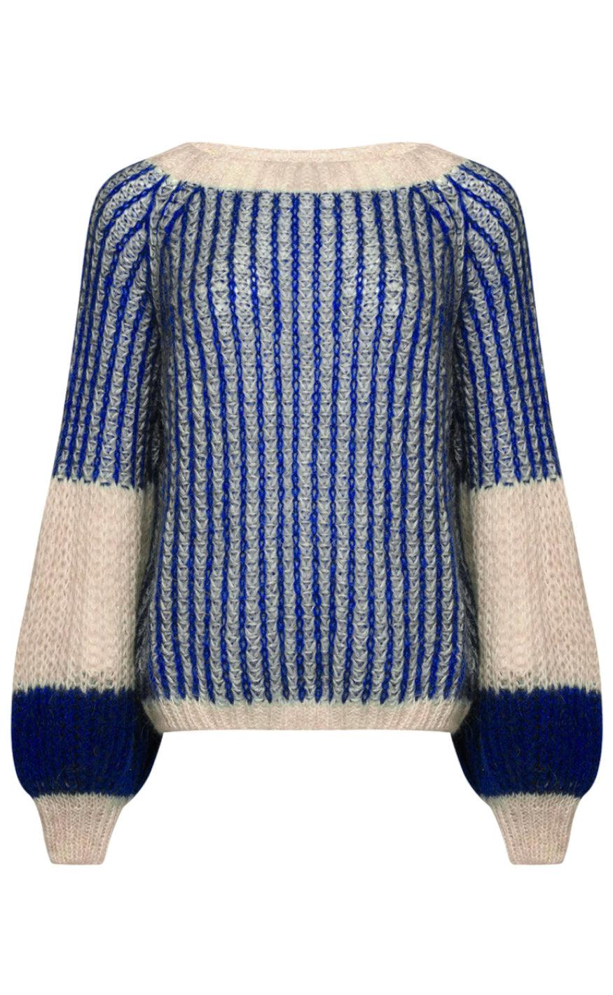 Noella Sweater - Liana - Cream/Cobalt Blue
