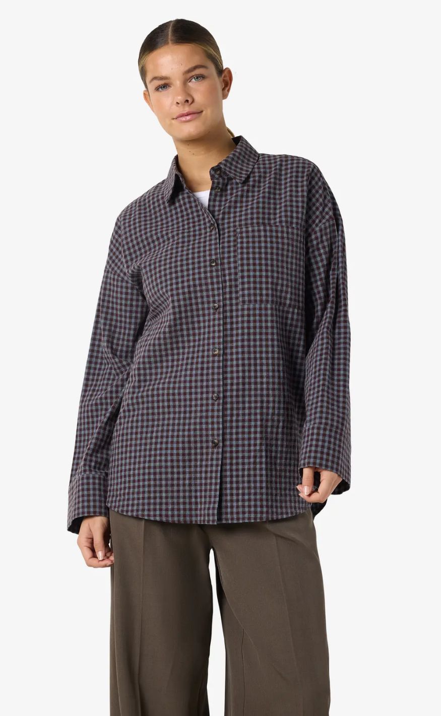 Noisy May Skjorte - Hailey Zoe - Chocolate Brown / Blue Checks